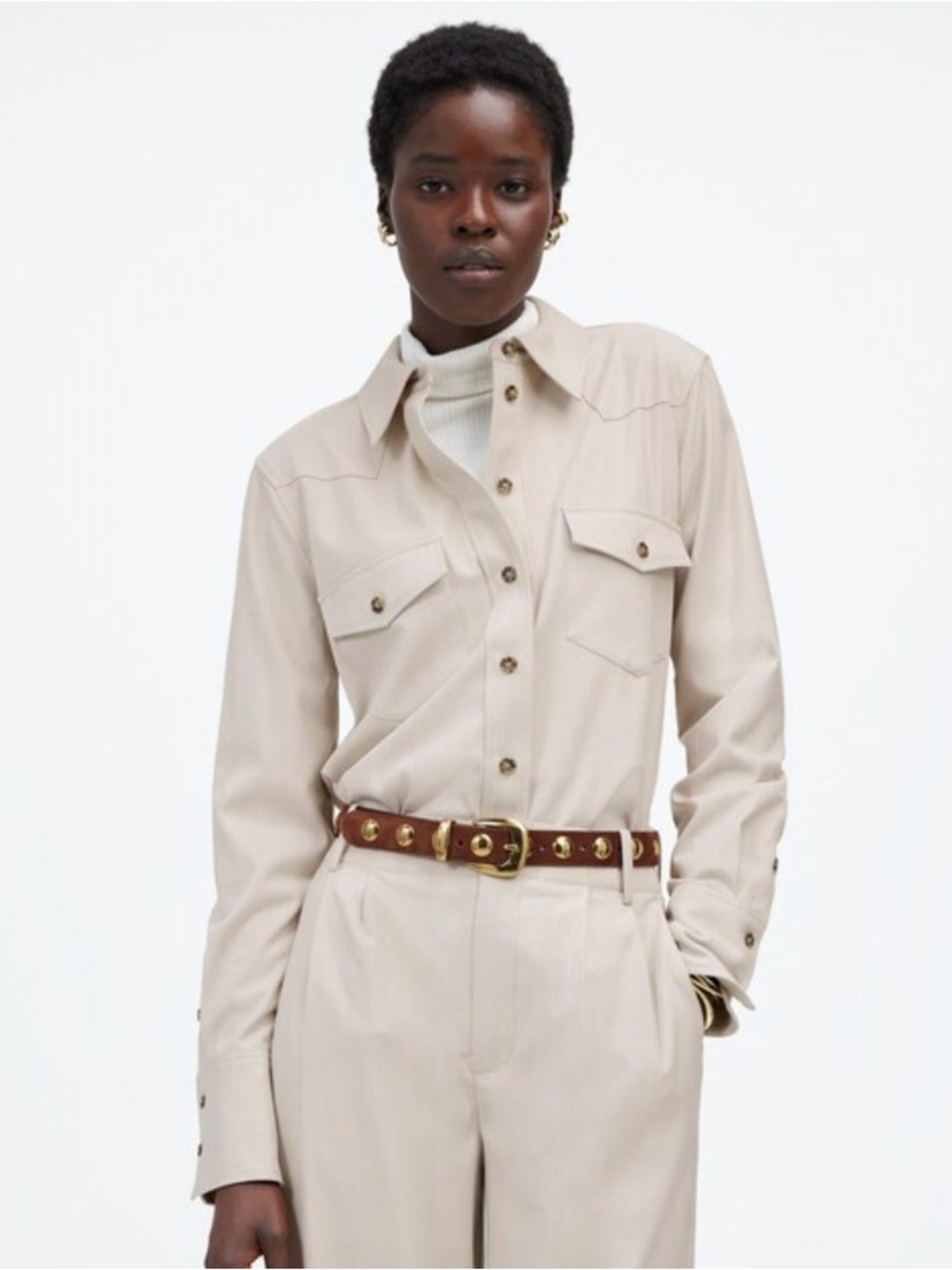 Madewell Western Button-Up Shirt in Brushed Twill size 12 NT315